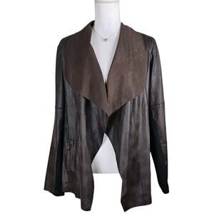 Kate & Mallory ~Woman Plus Size 1X~ Broun Faux Leather Open Front Jacket Unlined